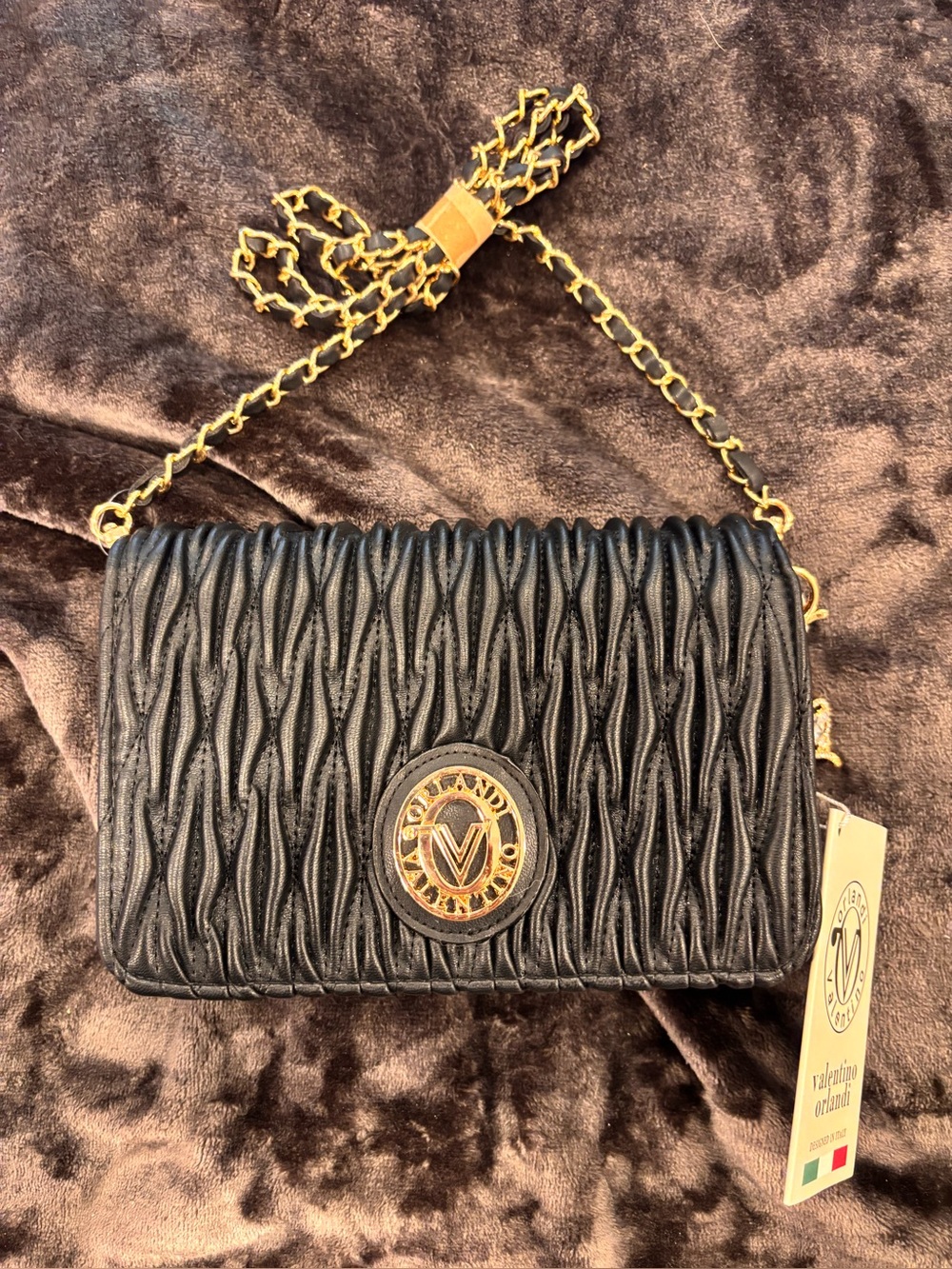 Valentino Orlandi Quilted Brown Bag with Gold Chain